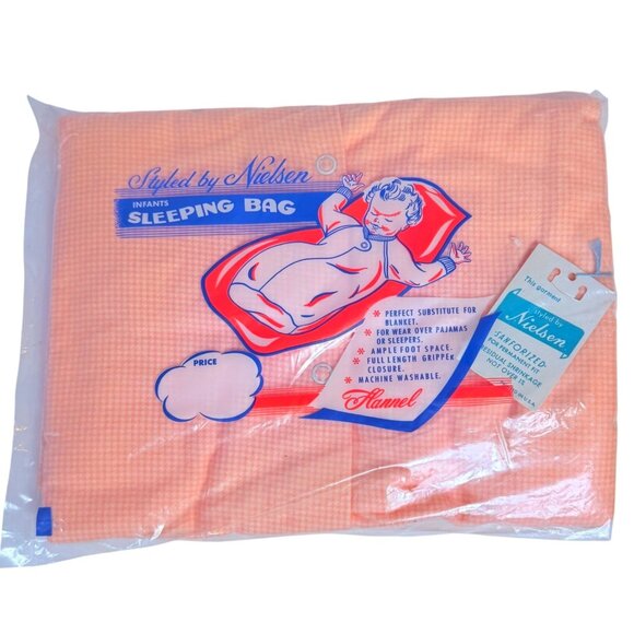 Nielsen Infants Sleep Sack Sleeping Bag VTG 60s Baby Girl Flannel Pink Checkered - Picture 1 of 6